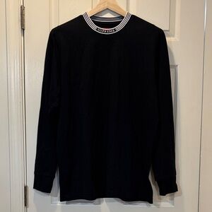 SUPREME Black Long Sleeve Tee with White Stripe Collar